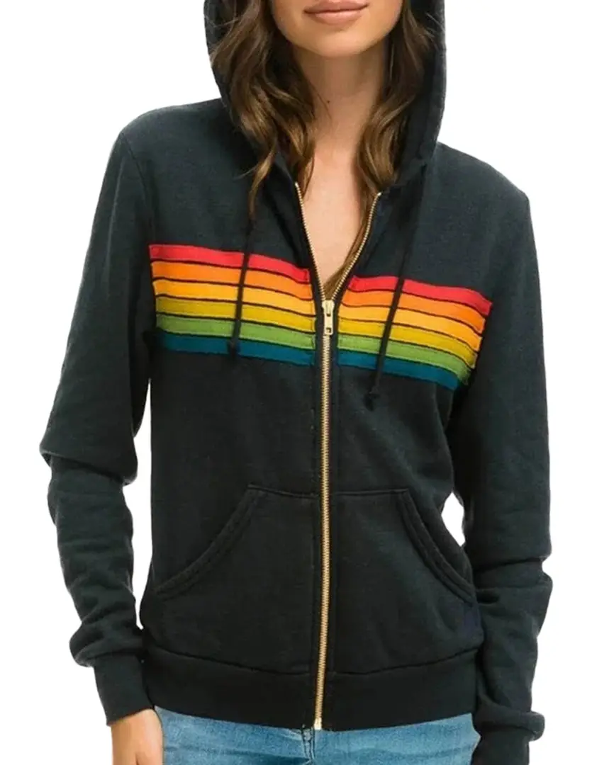 Womens Rainbow Zip Up Hoodie Trendy Style https://luckeladybug.com/products/womens-rainbow-zip-up-ho