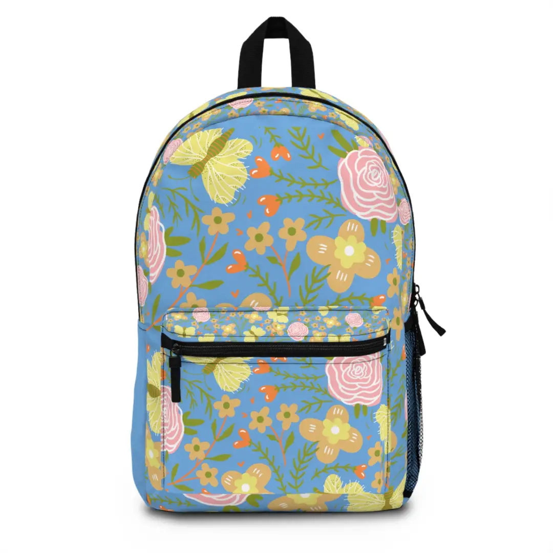Backpack Butterfly and flowers https://luckeladybug.com/products/custom-design-backpack-butterfly-an
