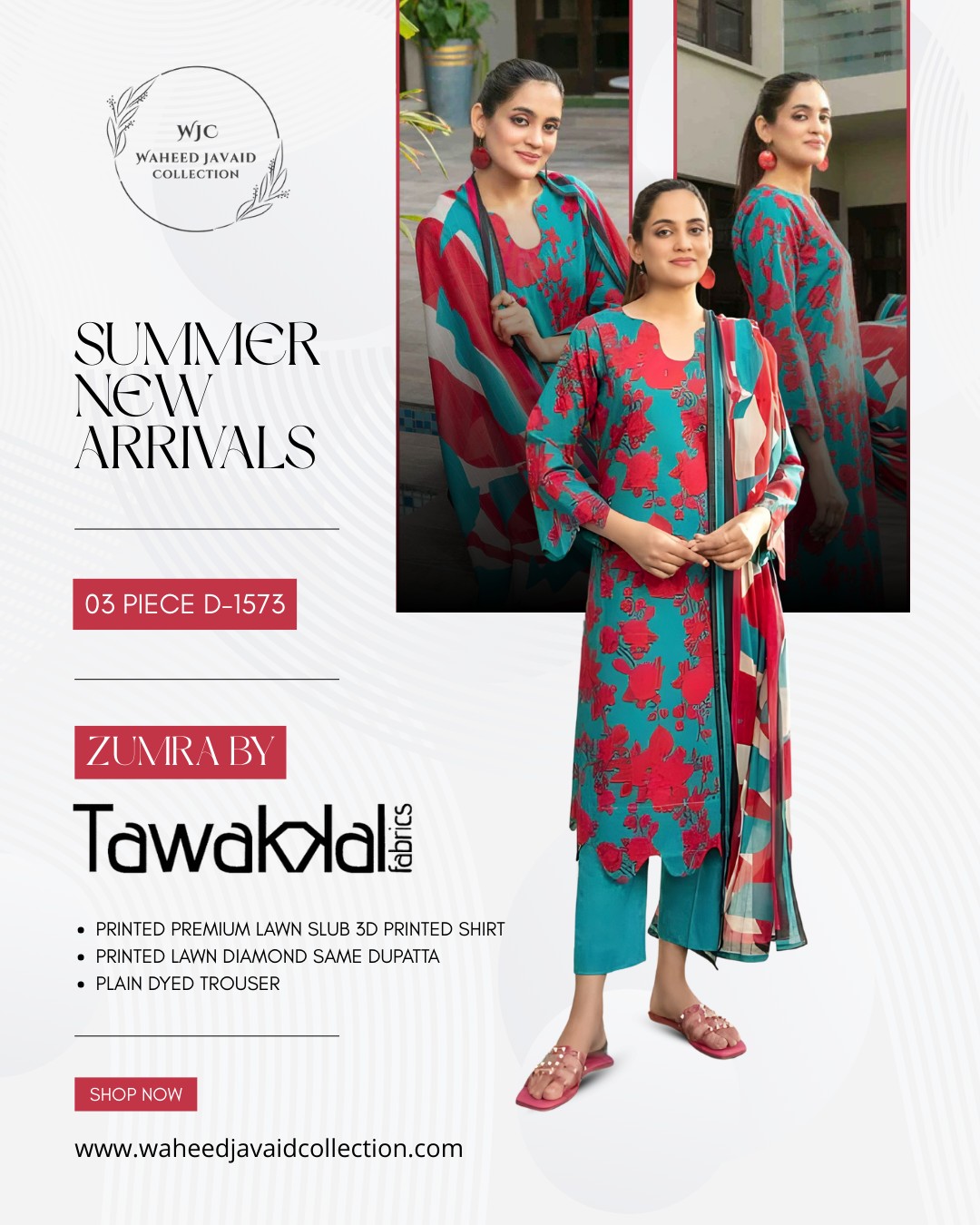 SUMMER NEW ARRIVALS !\n\nDesign Code: 03 Piece – D-1573\nBrand: Zumra by Tawakkal Fabrics\n\nRegular