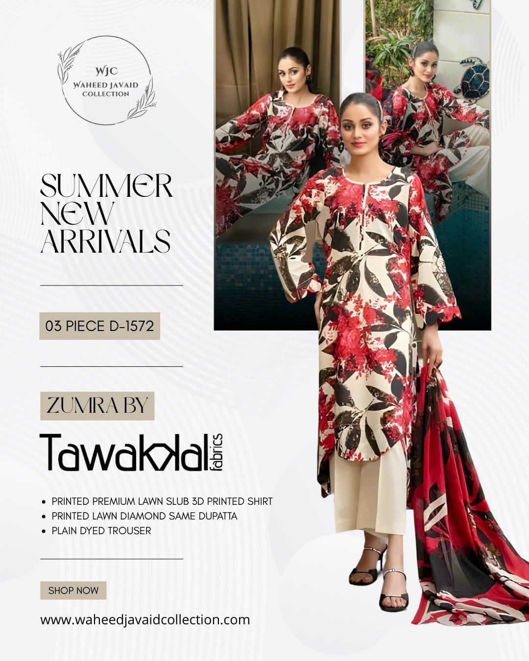 SUMMER NEW ARRIVALS !\n\nDesign Code: 03 Piece – D-1572\nBrand: Zumra by Tawakkal Fabrics\n\nRegular
