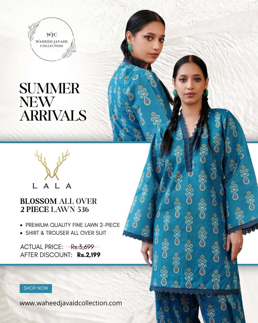 SUMMER NEW ARRIVALS \nLALA – Blossom All Over 2 Piece Lawn \n\n• Premium Quality Fine Lawn (2-Piece)