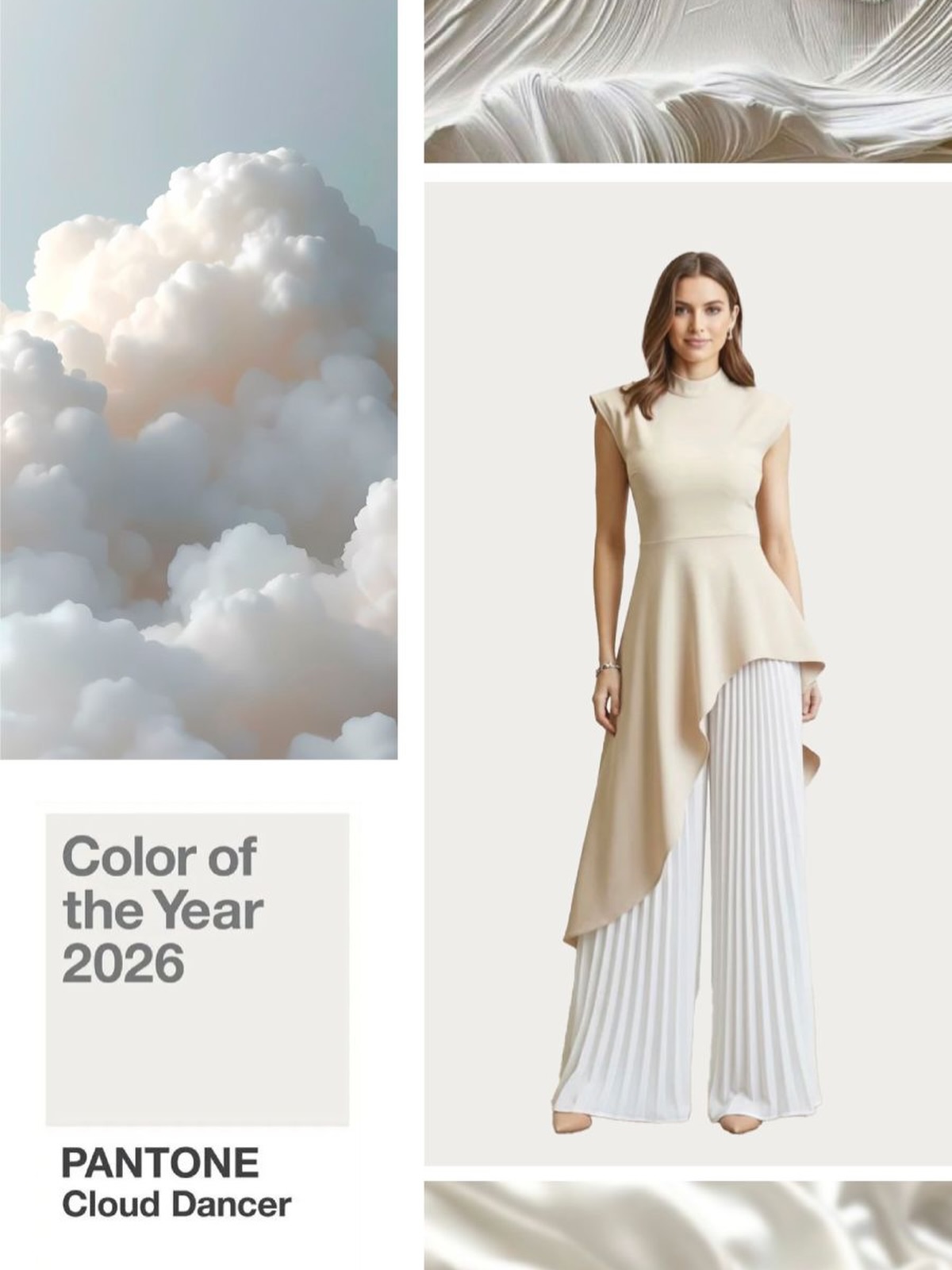 Soft tones, clean lines, effortless elegance.
Cloud Dancer is the shade everyone will be wearing in 