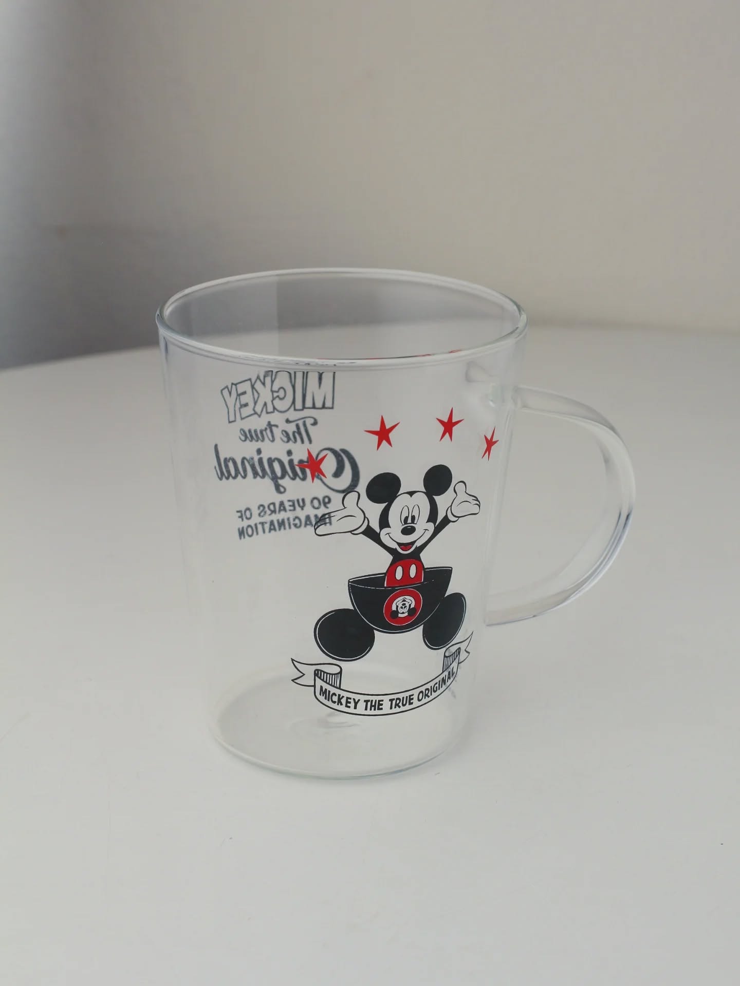 แก้วใสเนื้อบางเบา \nสกรีนลาย #mickeythetrueoriginal\n#90yearsofimagination สวยมากกก\nBy #sangojapan 