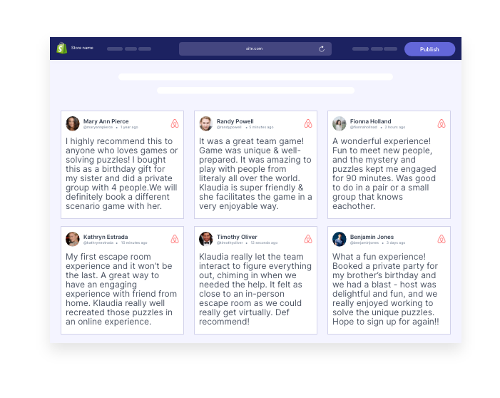 airbnb reviews widget on shopify