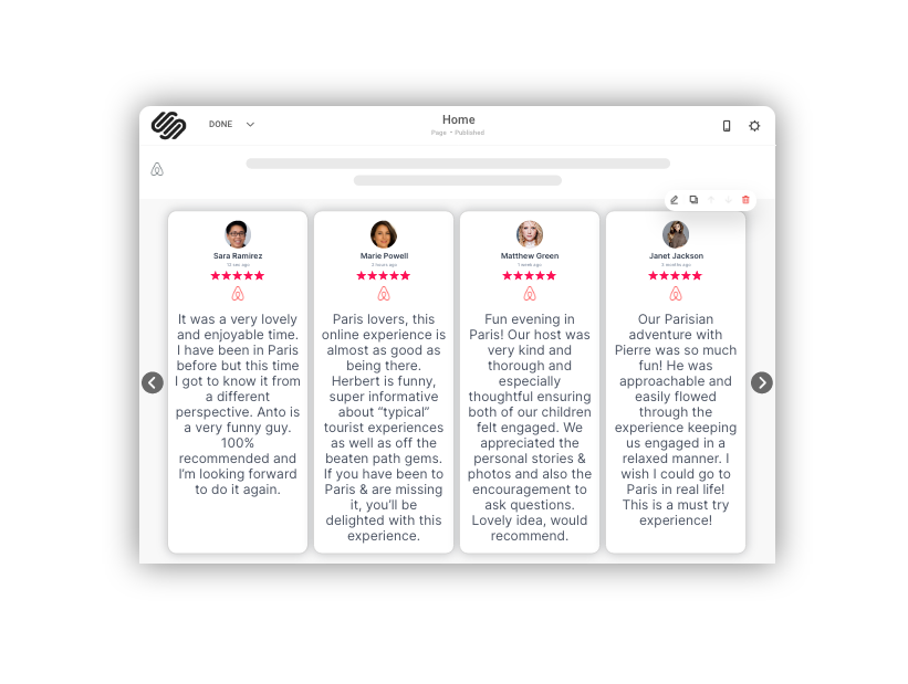 Taggbox widget d'avis Airbnb sur Squarespace