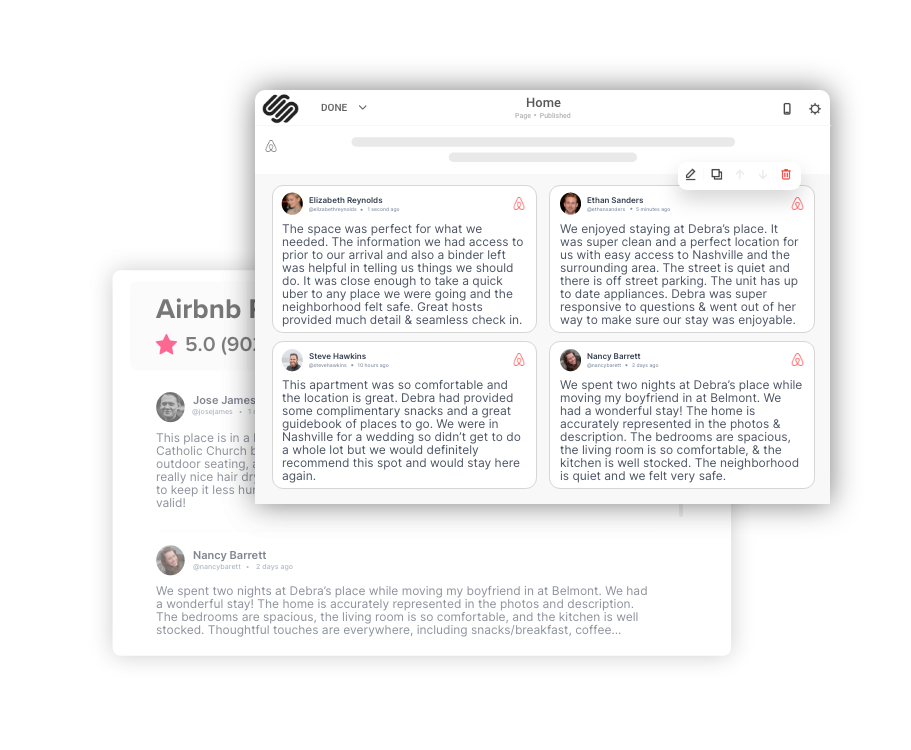 airbnb reviews widget on squarespace