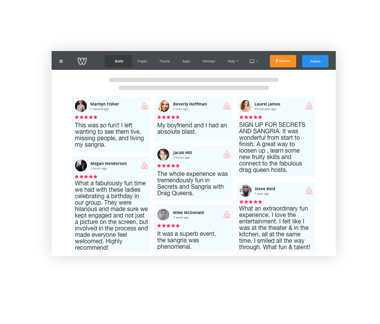 Taggbox airbnb reviews widget on weebly