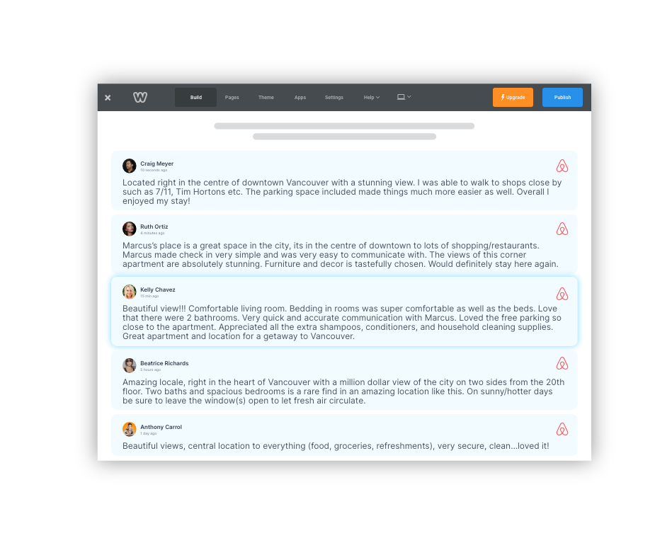 airbnb reviews widget on weebly