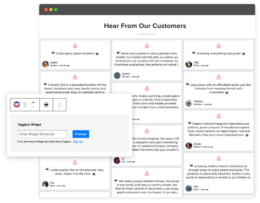 Taggbox Widget d'avis Airbnb sur WordPress