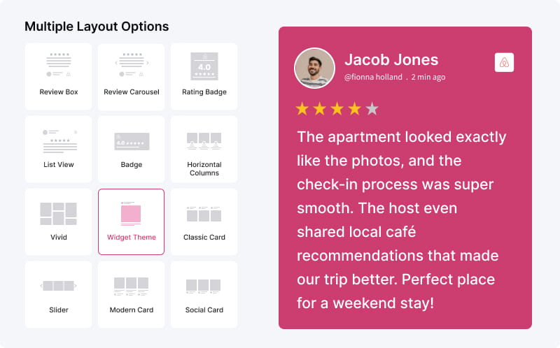 Widget d'avis clients Airbnb