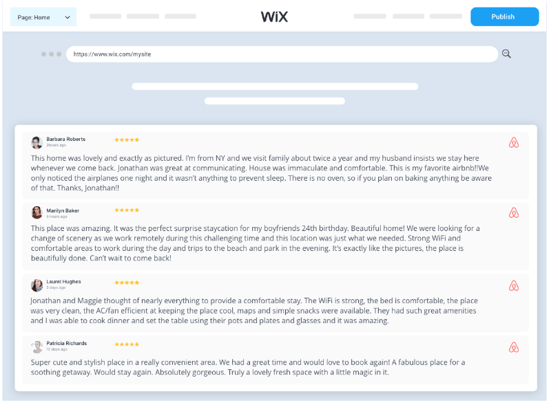 Taggbox Widget de avaliações do Airbnb no Wix