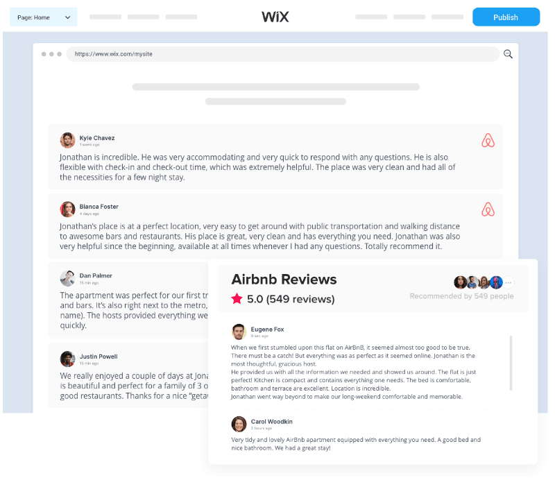 Airbnb-recensies insluiten op Wix