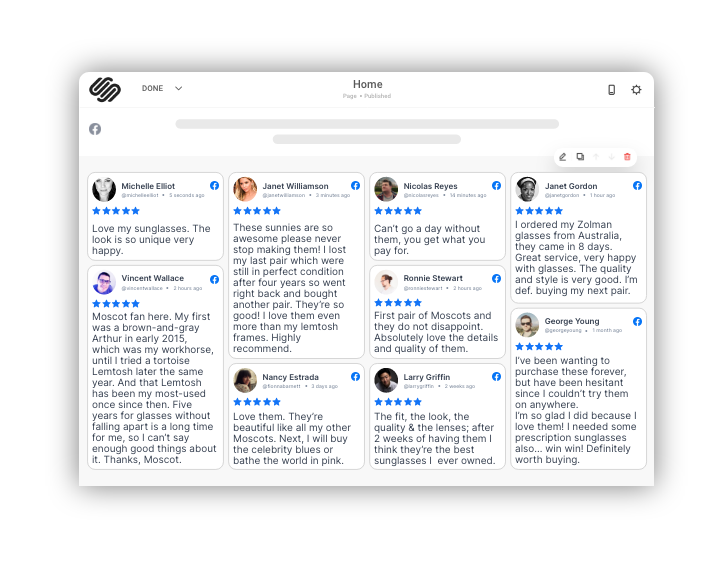 Taggbox facebook reviews widget on squarespace