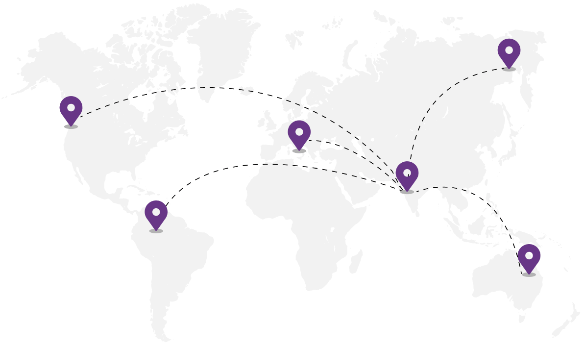 Mappa del mondo che collega Jaipur alle città di tutto il globo.