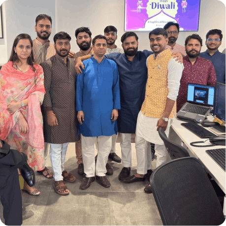 Colleagues posing in the #diwaliTAGwali photo frame