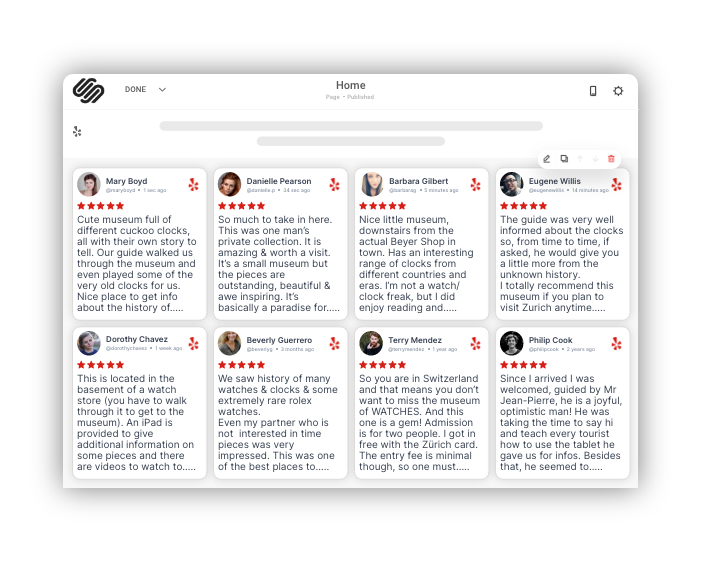 yelp reviews widget on squarespace