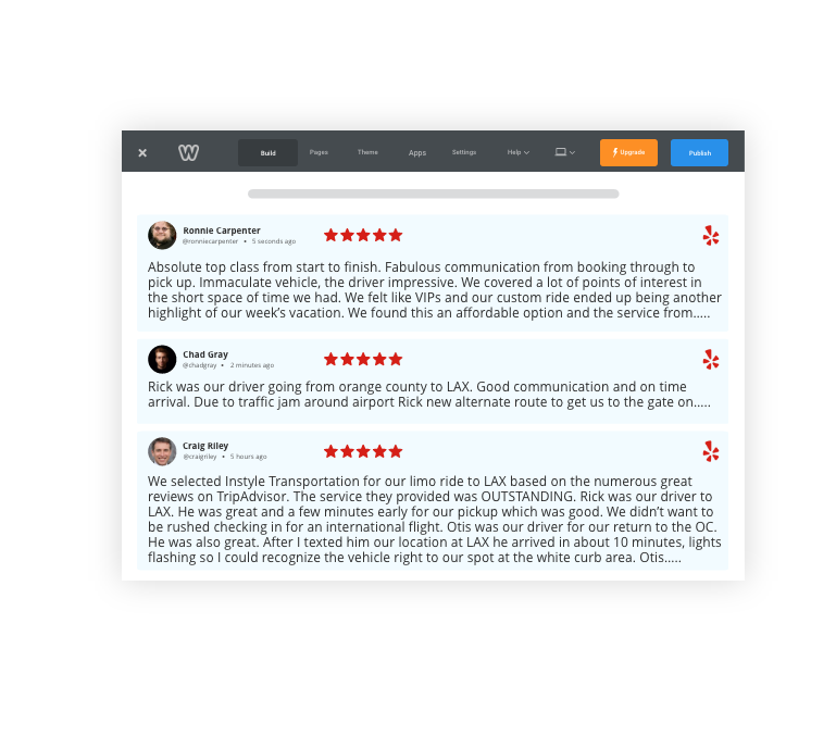 Widget de reseñas de Yelp en Weebly