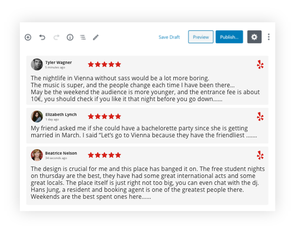 yelp reviews widget on wordpress